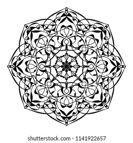 Vector detailed mandala. Black on white background