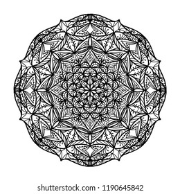 Vector detailed mandala. Black on white background
