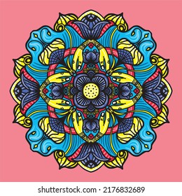 Vector detailed mandala with hands and flower