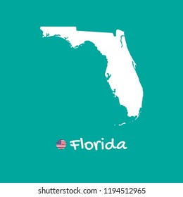 Vector detailed map of Florida isolated on blue background. Silhouette or borders of USA state. Vector illustration