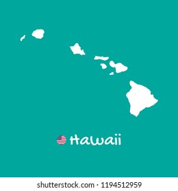 Vector detailed map of Hawaii isolated on blue background. Silhouette or borders of USA state. Vector illustration