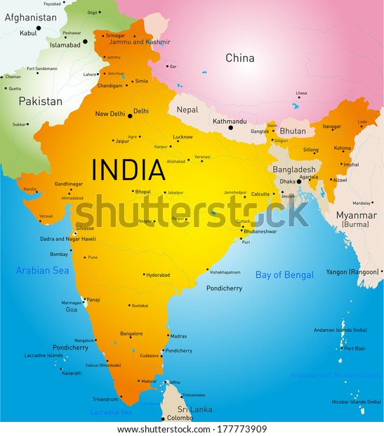 Vector Detailed Map India Country Stock Vector (Royalty Free) 177773909