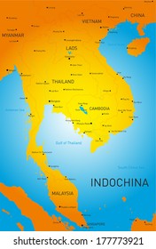 Vector Detailed Map Of Indochina Countries