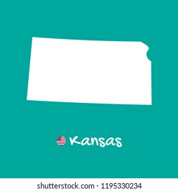Vector detailed map of Kansas isolated on blue background. Silhouette or borders of USA state. Vector illustration