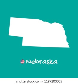 Vector detailed map of Nebraska isolated on blue background. Silhouette or borders of USA state. Vector illustration