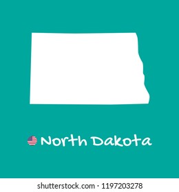 Vector detailed map of North Dakota isolated on blue background. Silhouette or borders of USA state. Vector illustration