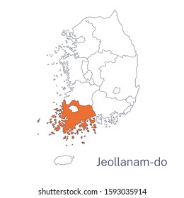 Vector detailed map of South Korea regions. Jeollanam-do, South Jeolla Province