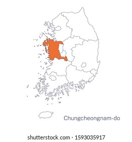 Vector detailed map of South Korea regions. South Chungcheong Province, Chungcheongnam-do, Chungnam