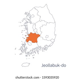 Vector detailed map of South Korea regions. North Jeolla Province, Jeollabuk-do