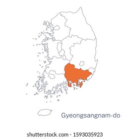 Vector detailed map of South Korea regions. Gyeongsangnam-do, South Gyeongsang Province