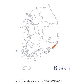Vector detailed map of South Korea regions. Busan