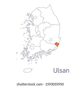 Vector detailed map of South Korea regions. Ulsan