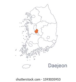Vector detailed map of South Korea regions. Daejeon