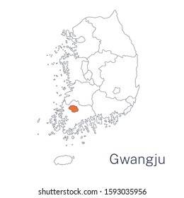 Vector detailed map of South Korea regions. Gwangju