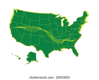 A vector detailed map with states in different layers.