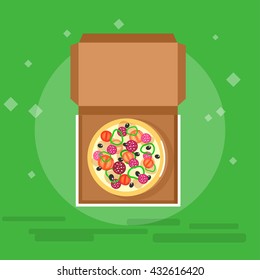 Vector detailed Online pizza order vector illustration, pizza delivery fast to the door