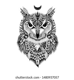 Vector detailed owl in aztec style.