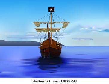 vector detailed pirates ship, eps 8 vector, gradient mesh used