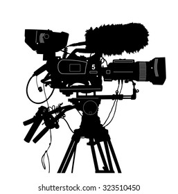 Vector detailed professional television video camera isolated on white. Vector illustration