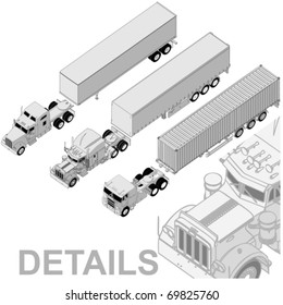 Vector detailed semi-truck set