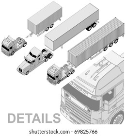 Vector detailed semi-truck set