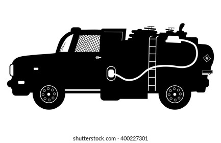 Vector detailed silhouette of fuel carrier truck isolated on white. Vector illustration