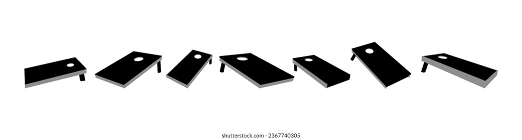 Vector detailed silhouettes set of Cornhole board isolated on white background. Vector illustration.