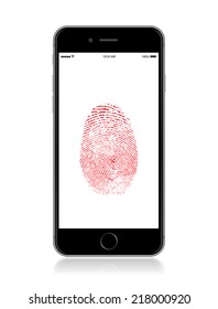 Vector detailed smartphone mock up with security fingerprint on screen./Smart Phone Fingerprint Security/ Smart Phone Fingerprint Security