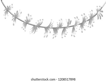 Vector detailed tinsel isolated on white background. Silver christmas decoration. Beautiful garland for holiday design