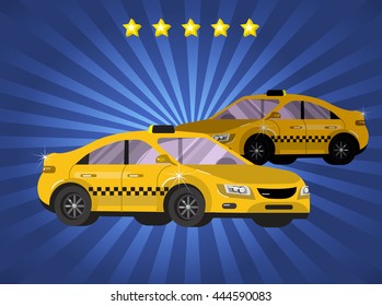 Vector Detailed Yellow Modern Taxi Car Isolated On Backgound, Pemium Taxi Servise