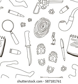 Vector detective crime icons set pattern