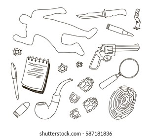 Vector detective crime icons set