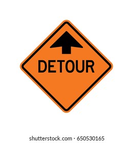 Vector Detour Ahead Sign With Arrow Pointing Up / Ahead. Traffic Sign.