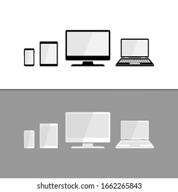 Vector device icons set. smart phone, tablet, desktop computer and laptop. Vector illustration of responsive web design.