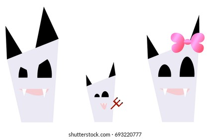 Vector devil family cute cartoon 