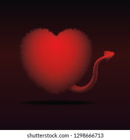 Vector devil fluffy red heart. Fluffy Devil. Heart with tail. Heart for Valentines Day