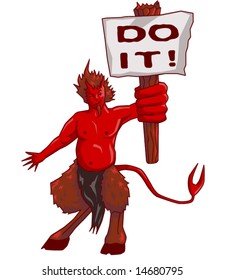 Vector Devil Holding a sign (text on sign easily replaced)