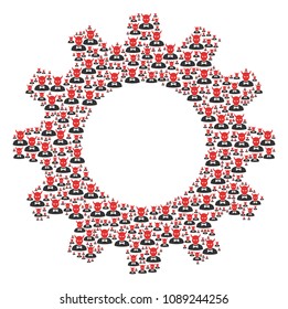 Vector devil icons are formed into cogwheel combination. Mechanical design concept constructed from devil components.