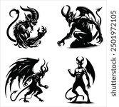 Vector devil silhouette hand drawn illustrator, lucifer logo isolated 

