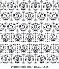 Vector dia de los muartes holiday skulls pattern cartoon style for Day of the dead, Halloween, Dia de los Muertos party, traditional mexican wallpaper. Illustration 10 eps