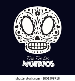 Vector Dia de Los Muertos illustration banner cartoon style. Day of the Dead or Mexico Halloween card with skull and flower for decoration, poster party, t shirt, . Vector 10 eps