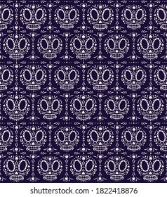 Vector dia de los muertos sugar skulls pattern cartoon style for Day of the dead, Halloween, holiday party, traditional mexican wallpaper. 10 eps