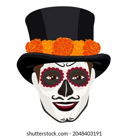 Vector Dia de Los Muertos. Day of the Dead or Mexico. Head isolated on white. Vector illustration.