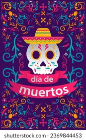 vector dia de muertos vertical banner illustration design. translation: day of the dead