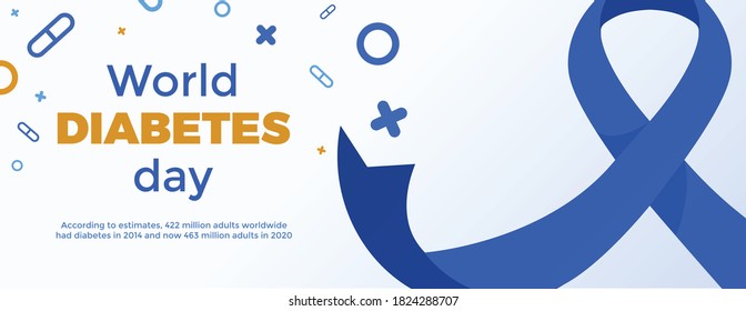 Banner del Día Mundial de la Diabetes, cinta azul vectorial.