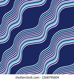 Vector of diagolal seamless pattern with colorful striped waves on dark blue background