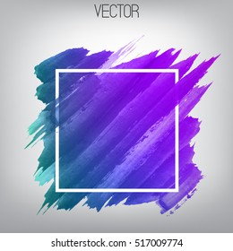 Vector diagonal bright brush strokes in the square frame. Hand drawn lines square. Watercolor modern background. Abstract design element for text. Cyan, violet, blue, turquoise, purple colors gradient