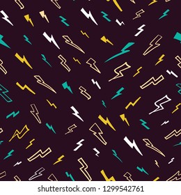 Vector Diagonal Funky Lightnings on dark purple seamless pattern background. Perfect for fabric, scrapbooking and wallpaper projects.