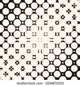 Vector diagonal halftone pattern with morphing geometric shapes, circles and squares. Abstract monochrome background with gradient transition effect. Black and white texture. Stylish modern design