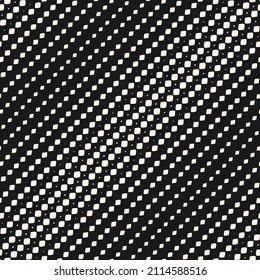 Vector diagonal halftone stripes seamless pattern. Geometric monochrome texture with gradient transition effect, small diamonds, rhombuses. Trendy abstract modern black and white graphic background